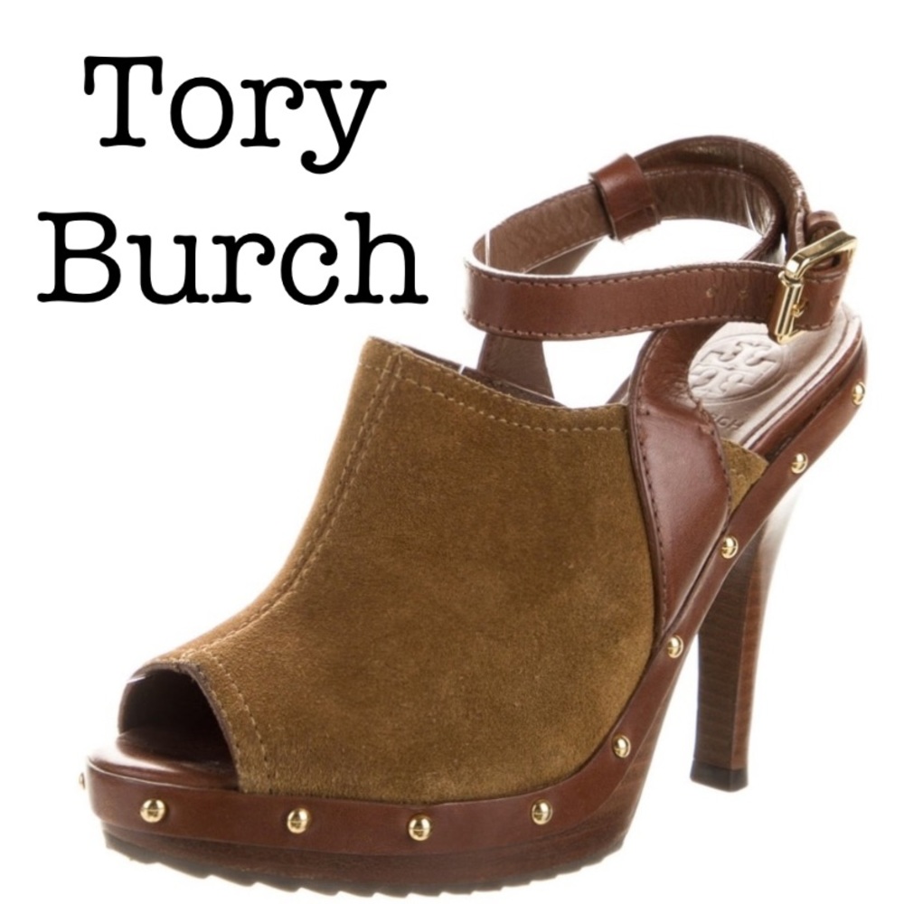 Tory Burch Bilson Brown Suede Leather Platform Heels Size 6